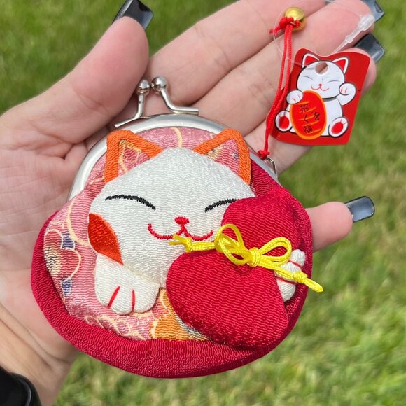 Handbags - Fortune Cat Embroidered Stuffed Coin Purse Pouch